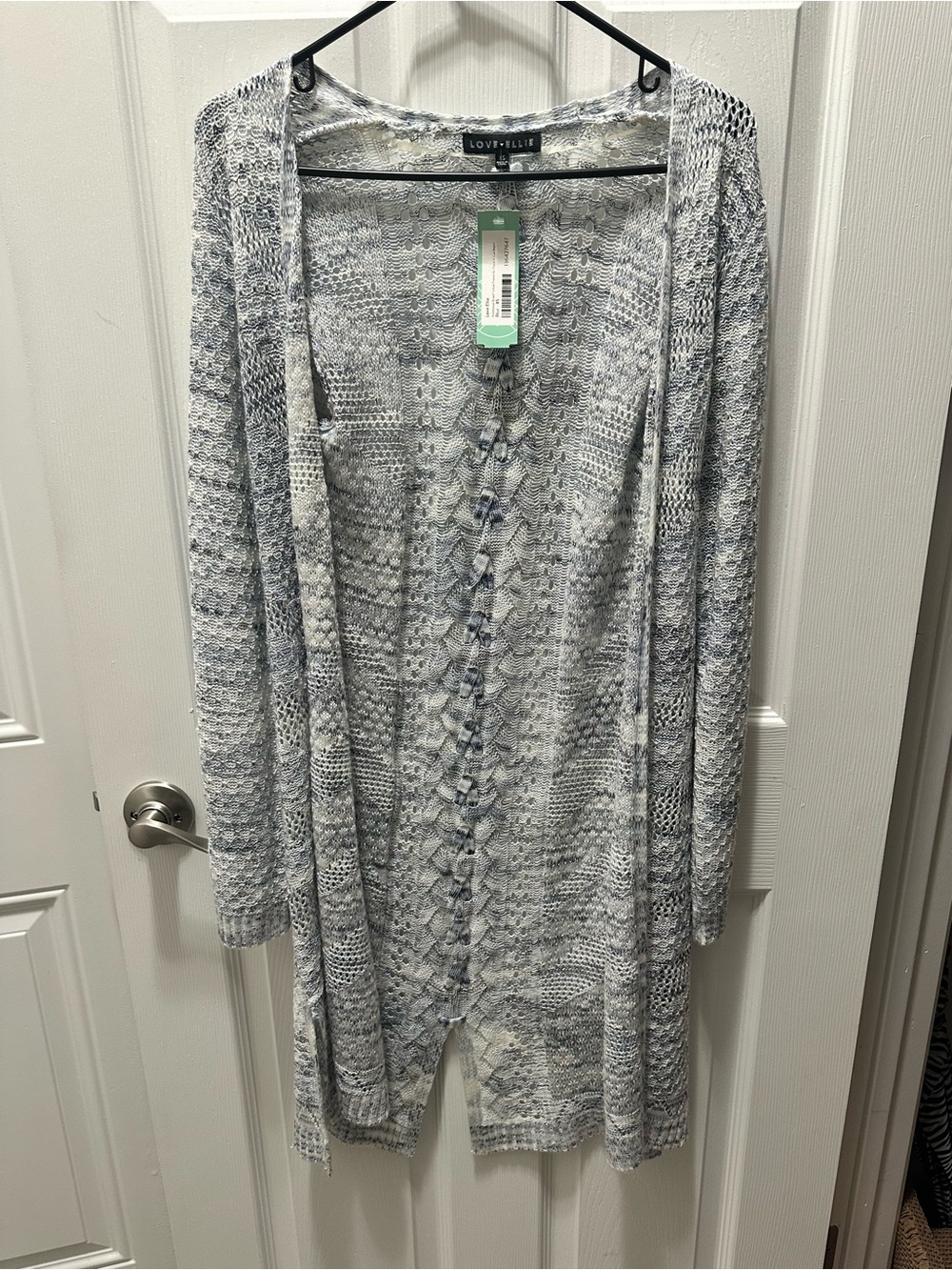 Love + Ellie Open Weave Cardigan in Light Gray and Blue